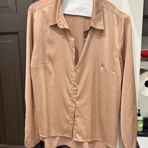 Fashion Nova Women's  silk Button Down Tan Shirt